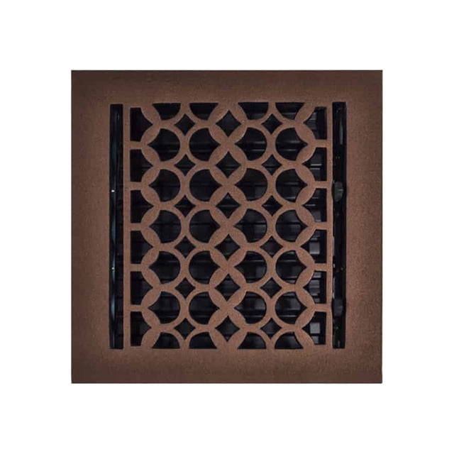 Cast Iron Floor Vent Cover 8″ x 8″ with Damper | Heavy-Duty Decorative HVAC Floor Register | Tudor Mushroom Design Air Vent Grille | Powder Coated, Repaintable, Walkable Drop-In Duct Cover (VR-100)