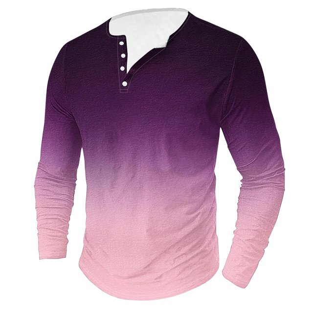 AherBiu Plus Size Mens Long Sleeve Shirts Stretch Athletic Button Shirt Lightweight Comfy Fall Gradient Sports Shirts
