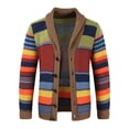 thumbnail image 2 of fartey Cardigans pour Hommes Chandails Tricotés Col Châle Boutonné à Blocs de Couleur Manteau Rayé Manches Longues Douillet Chaud Veste Chandail, 2 of 7