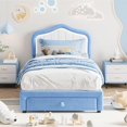 thumbnail image 1 of YUSAZENS Twin-XL Size LED Upholstered Bed Frame with Storage Drawer, Velvet Platform Bed Frame, No Box Spring Needed, Wooden Slats Support, Easy Assembly, Blue White, 1 of 6