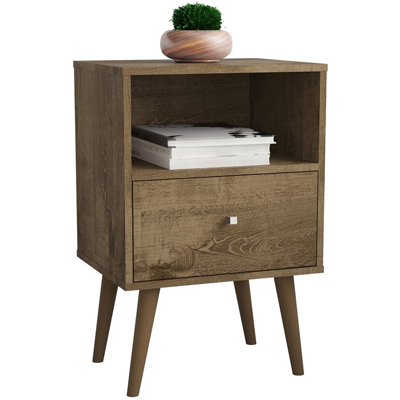 Manhattan Comfort Liberty 1.0 1 Drawer Nightstand in Brown