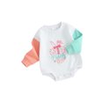 thumbnail image 1 of Honganda Barboteuse de Bébé de Pâques Contraste Couleur Manches Longues Broderie Lettre Combinaison, 1 of 9