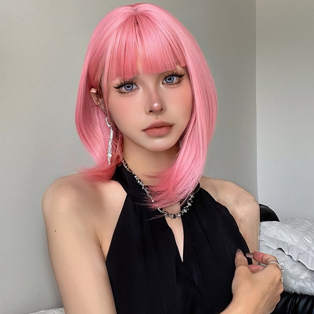Pretfy Perruques Bob Rose Hiar Mignonnes Perruque Bob Cheveux Perruque Courte pour Femmes Résistante à la Chaleur Synthétique pour Femmes Cosplay Fête Usage Quotidien