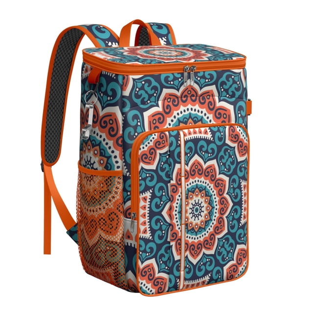 Artistic Spiritual Mandala Cooler Backpack - 20L Leakproof Soft Cooler Bag with Multiple Pockets for Organization