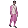 thumbnail image 2 of Atasi Mandarin Collar Traditional Solid Kurta Pajama With Printed Jacket Set, 2 of 3