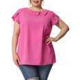 thumbnail image 1 of GRACE & GRANDEUR Women's Plus Size Summer Solid Cap Short Sleeve Chiffon Blouse Hot Pink 3X, 1 of 6
