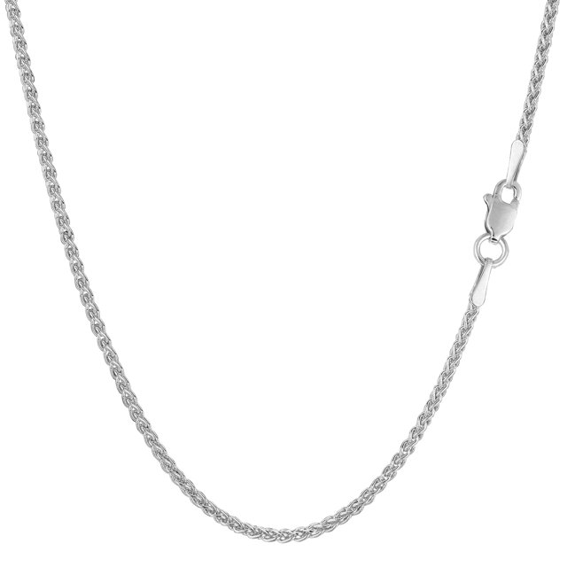 18k White Gold Round Wheat Chain Necklace, 1.4mm, 16"