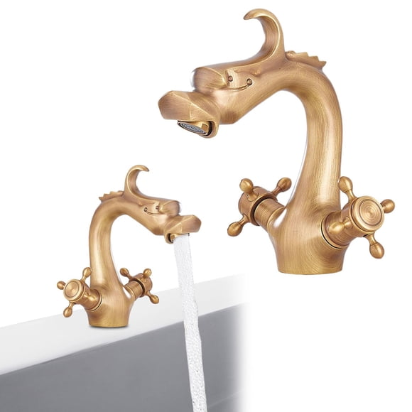 WHEANG Faucet 2 Handles Single Hole Metal Bathroom Faucet Dragon Shaped Antique Faucets Dragon Carved Basin Faucet Mount Mixer Tap For Lavatory Kitchen Bathroo