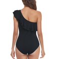 thumbnail image 4 of Ruffled Bathing Suits, Pure Color One Piece Swimsuit One Shoulder Asymmetric  For Women For Vacation Black XXL, 4 of 6