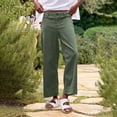 thumbnail image 4 of Women's Linen Pants - High Waisted Flare Wide Leg Capri Work Pants with Pockets, 4 of 6