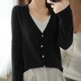 thumbnail image 4 of Cardigan Manteau Doux en Tricot pour Femmes, Mode Durable, Printemps et Automne, Décontracté, Ample, Uni, Manches Longues, Col en V, à Boutons - Hontri, 4 of 5