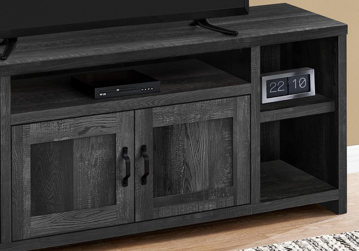 Monarch Specialties Meuble Tv, 60 Pouces, Console, Centre De Divertissement Média, Unite De Rangement, Salon, Chambre À Coucher, Stratifié, Noir, Transitionnel