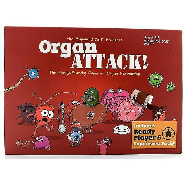 Jeu de Société d'Attaque d'Orgue, Récolte d'Orgue, Drôle, Rassemblement, Jeu de Cartes Familial pour 2 à 6 Joueurs par fanceye. la Boîte de Jeu Présente un Arrière-Plan Rouge avec des illustrations de Dessins Animés d'Orgues et de Germes, Soulignant Son Thème Humoristique et Éducatif. Comprend le Paquet d'Extension Ready Player 6. Convient aux Enfants et aux Adultes, Ce Jeu de Cartes Allie une Terminologie Médicalement Précise à l'Humour pour une Expérience de Jeu