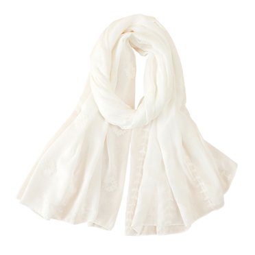YUEHAO Scarf Scarf Linen Women Cotton Long Embroidered Fashion Plain And Thin Scarf White