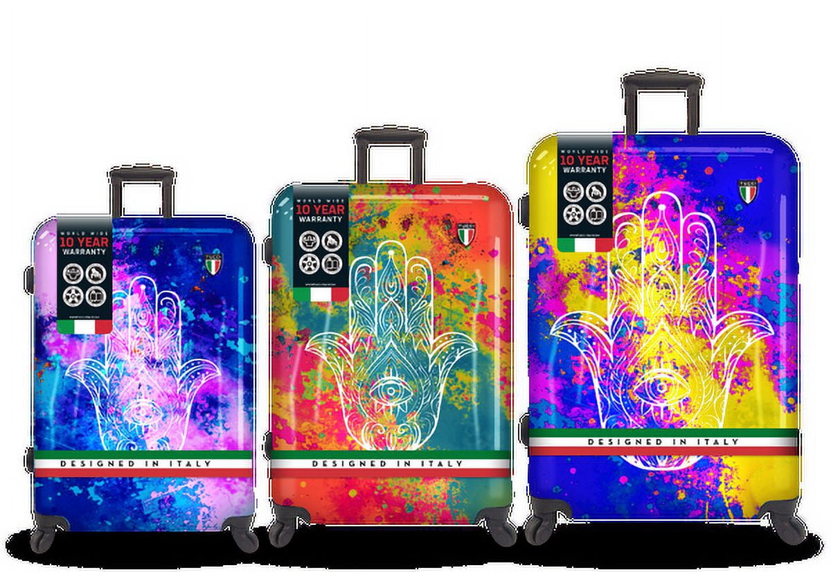 TUCCI Italy Emotion Art Exotic Hamsa 3 PC Set (20", 24", 28") Luggage Suitcase