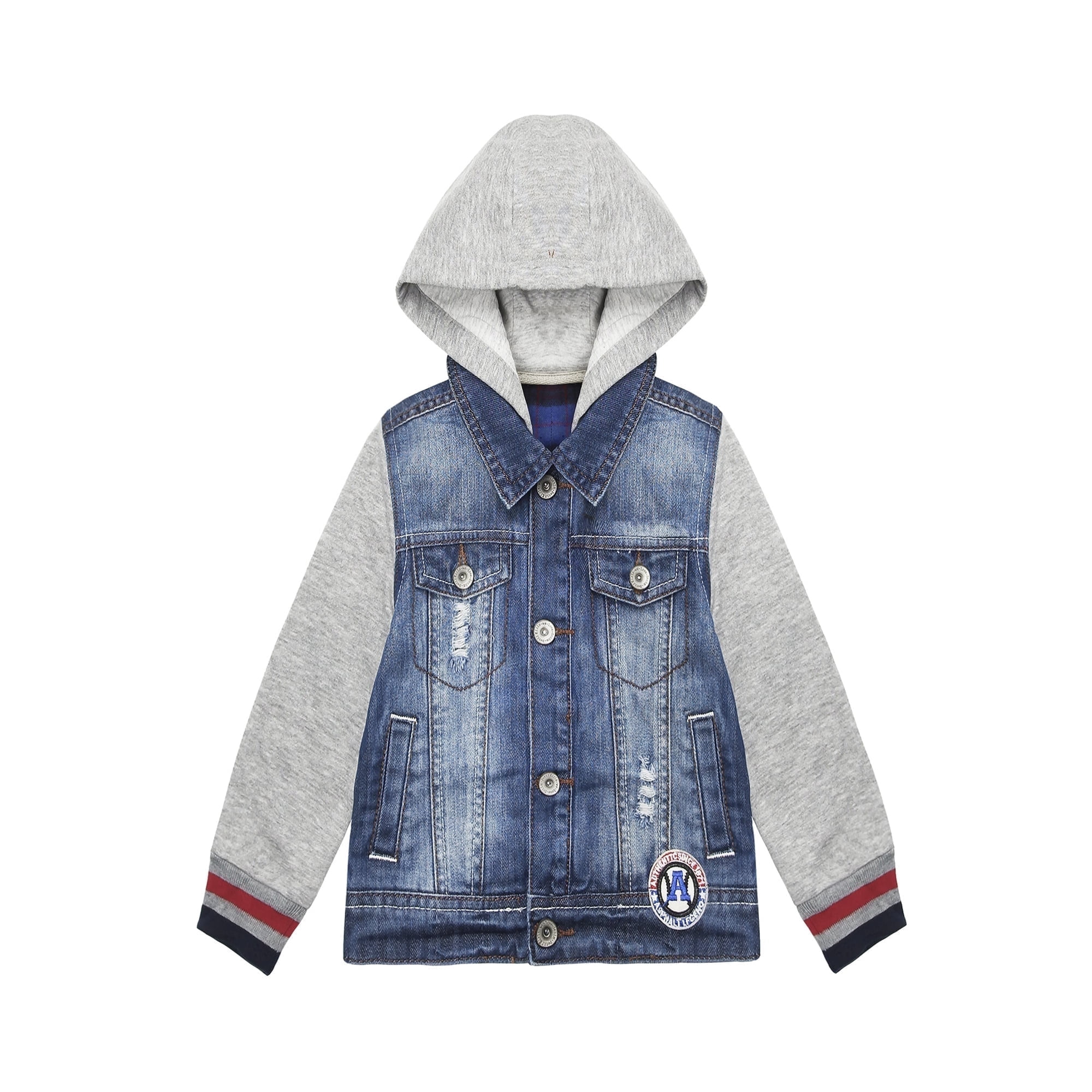 KIDSCOOL SPACE Little Boy Grey Hooded Elastic Sleeves Jean Jacket Coat,11-12 Years