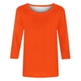 thumbnail image 5 of Mefallenssiah Blouses pour Femmes 2024 Mode et Décontracté Couleur Unie Col Rond Manches Trois-Quarts T-Shirt Haut, 5 of 5