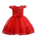 thumbnail image 1 of FhsagQ Robes Filles Robes de Noël 10-12 Blanc Enfants Tout-Petits Bébés Filles Printemps Été Imprimé à Volants Manches Courtes Robe Princesse à Volants Sans Manches Spectacle Dentelle Fête Rouge 6-12 Mois, 1 of 4