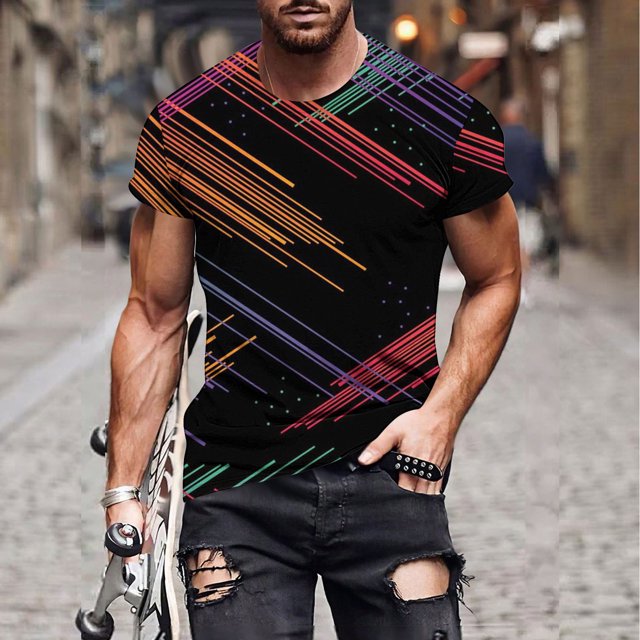 Qertyioot T-shirt à Manches Courtes Imprimé pour Hommes Col Rond Mode Décontractée Manches Courtes Liquidation