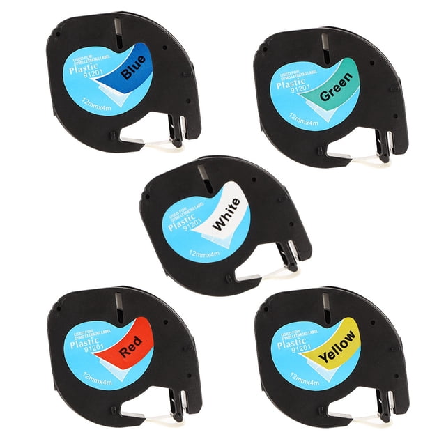 5PK Compatible For Dymo LetraTag Plastic 91331 12mm Label Tape Laminated Refills, Label Plastic, Label Tape