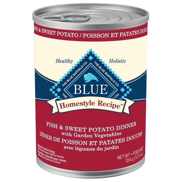 Blue Buffalo Recette Maison Dîner de Poisson et Patates Douces Nourriture Humide pour Chiens, Conserve 500g