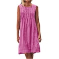 thumbnail image 1 of yoeyez Maxi Robe d'Été en Lin pour Femmes, Robe d'Été Plissée à Manches Cap pour Dames Grande Taille, Col Rond, Mini-Robe Décontractée Froncée, Coupe Ample, Ligne A, Robes de Plage Rose Vif, 2TG, 1 of 7