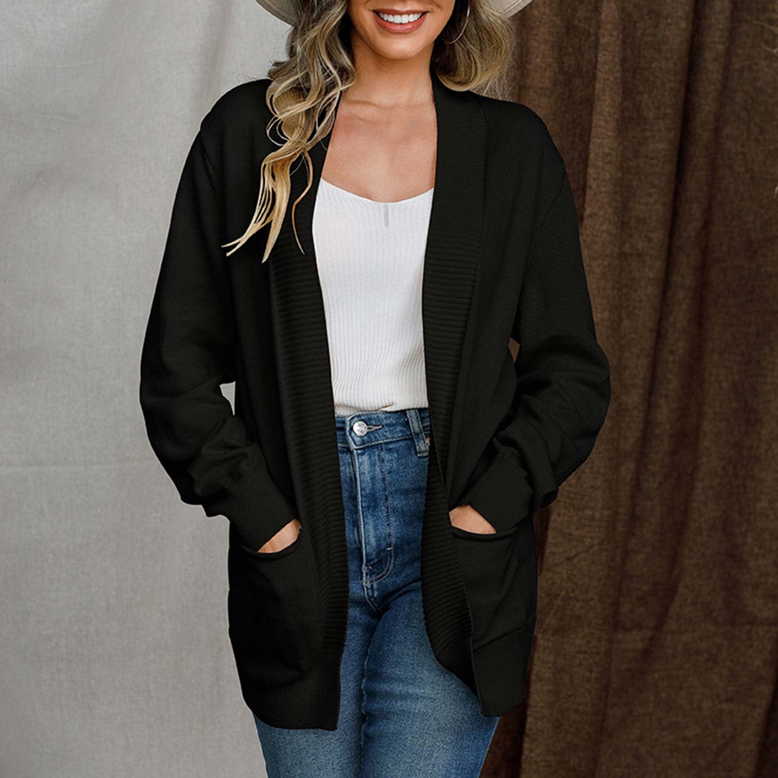 Cardigans pour Femmes Cardigan pour Femmes Chandail Mode Manches Longues Longueur Moyenne Confortable pour le Trajet Coupe Ample Chandail pour Femmes Hauts d'Automne pour Femmes en Liquidation