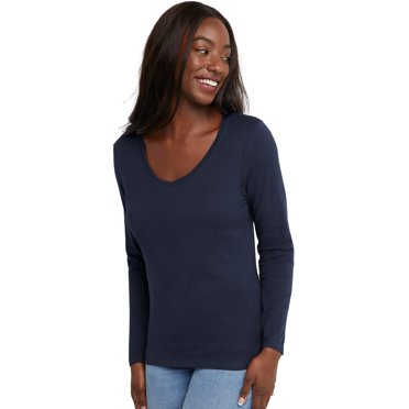 Hanes-t-shirt à Manches Longues Col en V pour Femmes-O9142
