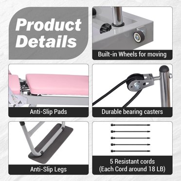Ourlova Reformer de Pilates Pliable Rose - Équipement d'Entraînement Avancé et pour Débutants avec Cordes de Résistance