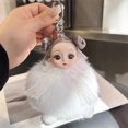 thumbnail image 4 of Fluffy Doll Keychain Pendant Soft Plush Toy Backpack Charm White Metal Hook Attachment Car Accessory Gift Decorative Item Lightweight Portable Fur Simulation O-574 White, 4 of 8