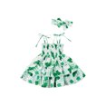 thumbnail image 1 of Xingqing Robe de Saint-Patrick pour Bébé Fille Sans Manches à Bretelles Spaghetti + Bandeau, 1 of 7