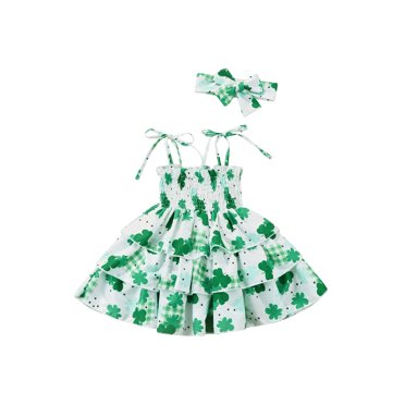 Xingqing Robe de Saint-Patrick pour Bébé Fille Sans Manches à Bretelles Spaghetti + Bandeau