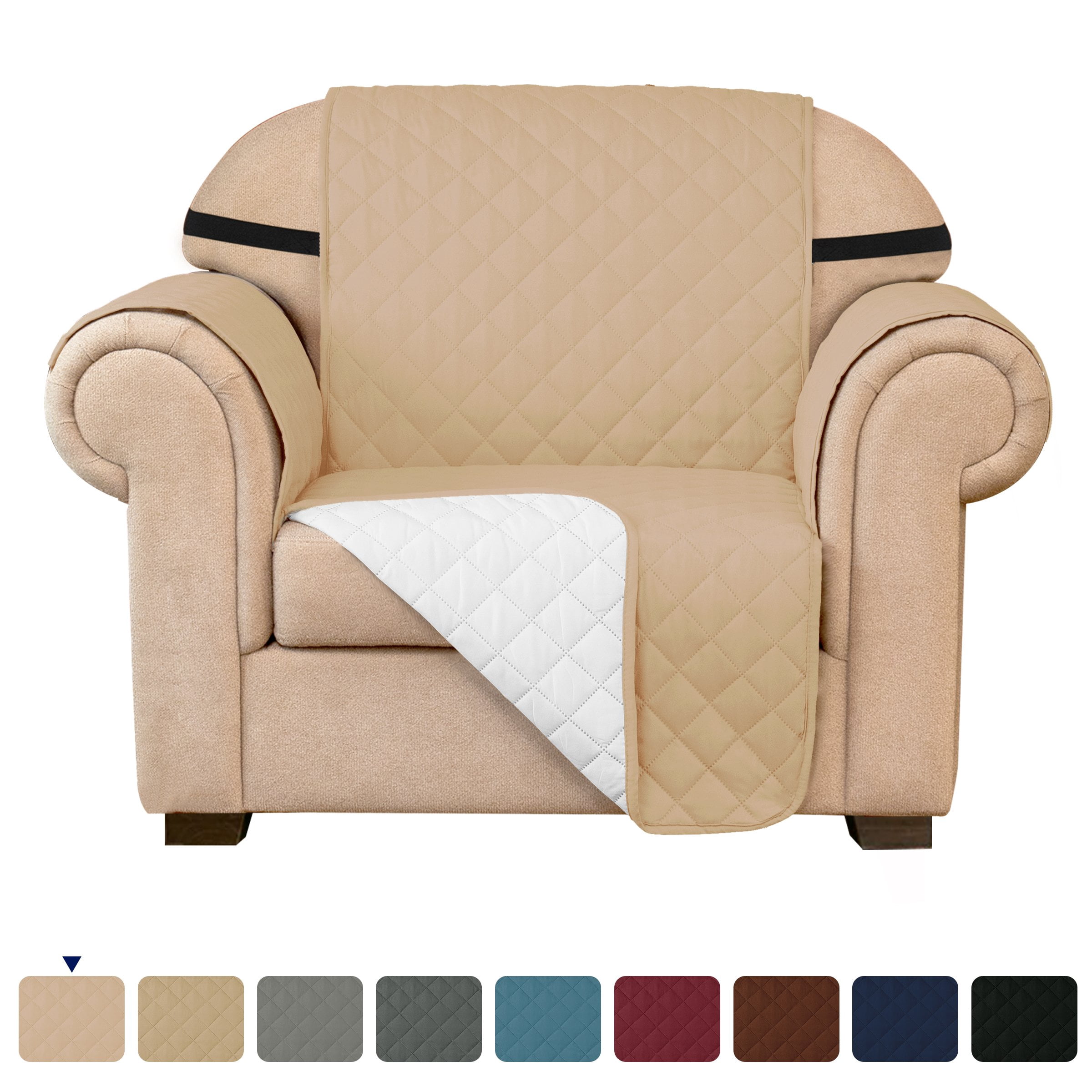 Subrtex Stretch 1-Piece Quilted Reversible Sofa Slipcover with Non-Slip Elastic Straps Washable Pet Couch Cover