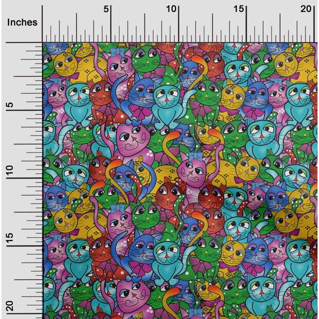 oneOone Georgette Viscose Multicolor Fabric Cat Sewing Material Print Fabric By The Yard 42 Inch Wide