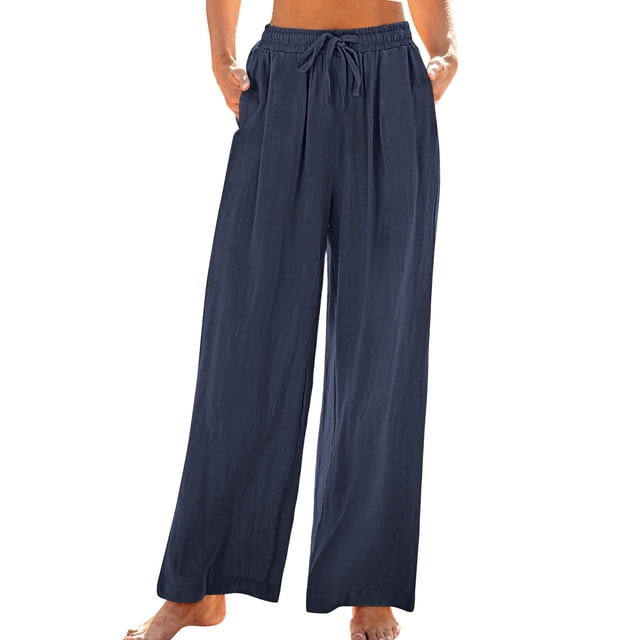 FNFYFH Clearance Breathable Ladies Linen Pants Solid Color Summer Long