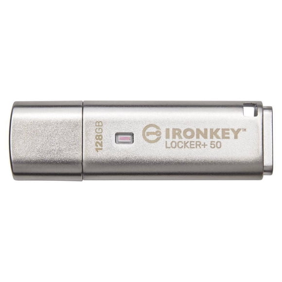 Kingston Ironkey Locker+ 50 128GB Encrypted USB Flash Drive | USB 3.2 Gen 1 | XTS-AES Protection | Multi-Password Security Options | Automatic Cloud Backup | Metal Casing | IKLP50/128GB
