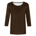 thumbnail image 4 of DPTALR T-shirt Ample Uni pour Femme, Blouse Mi-Longue à Manches 3/4, Col Rond, Hauts Décontractés, 4 of 5