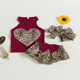 thumbnail image 2 of CNKOO Baby Girls Summer Outfit Leopard Print Heart Sleeveless Rib Knit Tank Tops Bow Ruffles Shorts Headband 3Pcs Clothes Set 6-9 Months, 2 of 8