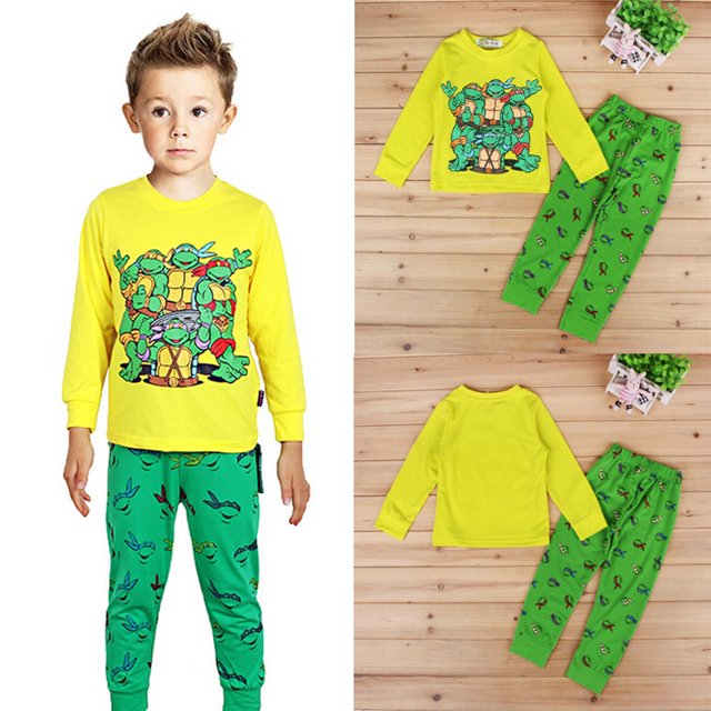 Pyjama de Nuit pour Garçons Bébé avec Imprimé de Dessin Animé TMNT, Tenue de Sommeil, Costume 2-7 Ans