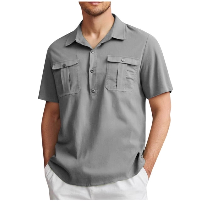 EOYWHK Big and Tall Linen Shirts for Men Button Up Golf shirts Short Sleeve Collared Business Blouses