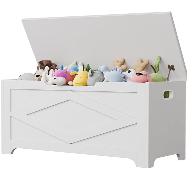BeesClover Coffre de Rangement, Banc de Rangement pour Jouets en Bois, Coffre à Jouets Moderne à Couvercle Relevable avec Charnière de Sécurité pour Entrée, Chambre, Salon, Supporte 300 Lb et Assemblage Facile