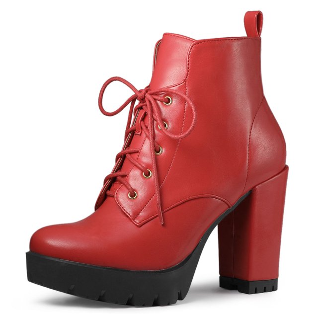 Unique Bargains Bottes à Plateforme à Lacets à Talon Bloc Haut à Bout Rond pour Femmes