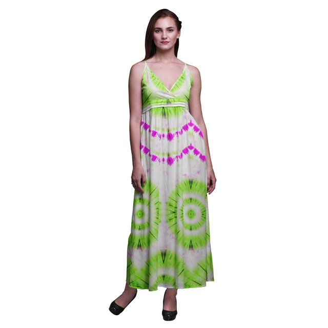 Bimba Robe Longue Chic Imprimée Teinture sur Nœuds pour Femme, Style Bohème, Maxi d'Été, Tenue de Plage - X-Grand