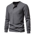 thumbnail image 2 of Yuyuzo Men Basic Tops Long Sleeve 1/4 Button Notch V Neck Cozy Fall Casual Shirts Blouse Solid Color, 2 of 5