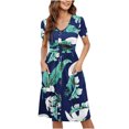 thumbnail image 1 of Birdeem Robe Femme Décontractée Aguichant Mode Été Manches Courtes Ample Imprimée Ajustée Poche Boutons Col en V, 1 of 8