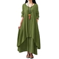 thumbnail image 2 of Ersazi Robe pour Femmes 2023 Mode pour Femmes Grande Taille à Col Rond Robe Longue Unie à Manches Longues Robe à Boutons Robe Portefeuille pour Femmes,Vert,m, 2 of 8