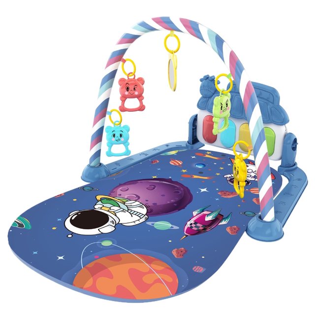Tapis de Jeu pour Bébé Tapis d'Activités Piano avec Tablette de Lecture Musicale Présentant un design Coloré à Thème Spatial, Touches de Piano et Lumières Colorées Douces. Comprend une Arche avec 5 Jouets Connectables en Forme d'Ours et d'Anneaux, Amovible pour Personnalisation. Convient aux Nourrissons et aux Tout-Petits jusqu'à 36 Mois. Mesure 28,3 x 18,5 Pouces. Idéal comme gym d'Activités pour Nourrisson pour Jeu Interactif à l'Intérieur Ou à l'Extérieur.