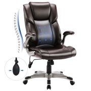 MALOL High-Back Executive Office Chair – Ergonomic Leather Desk Chair with Flip-Up Arms, Adjustable Tilt, and Swivel Rolling Design for Home & Office, Brown