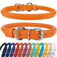 thumbnail image 1 of CollarDirect Collier pour Chien en Cuir Roulé, Collier Rond Rembourré Doux, Collier en Cuir Véritable Fait Main Petit Grand Collier pour Chat 13 Couleurs (14-16 Pouces, Orange Texturé), 1 of 10