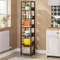 thumbnail image 1 of Fnova 75" 6-Tier Corner Bookshelf, Tall Narrow Rustic Wood Open Storage Rack, Square Bookcase Display Stand for Small Spaces in Living Room, Bathroom, 1 of 7